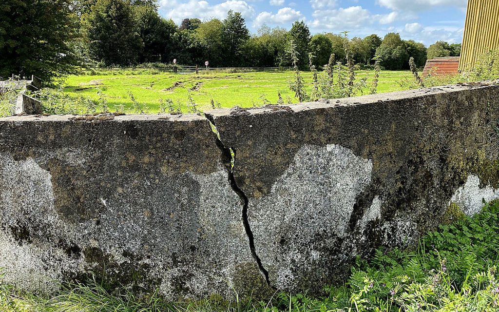 Visible vertical crack in a rendered boundary wall